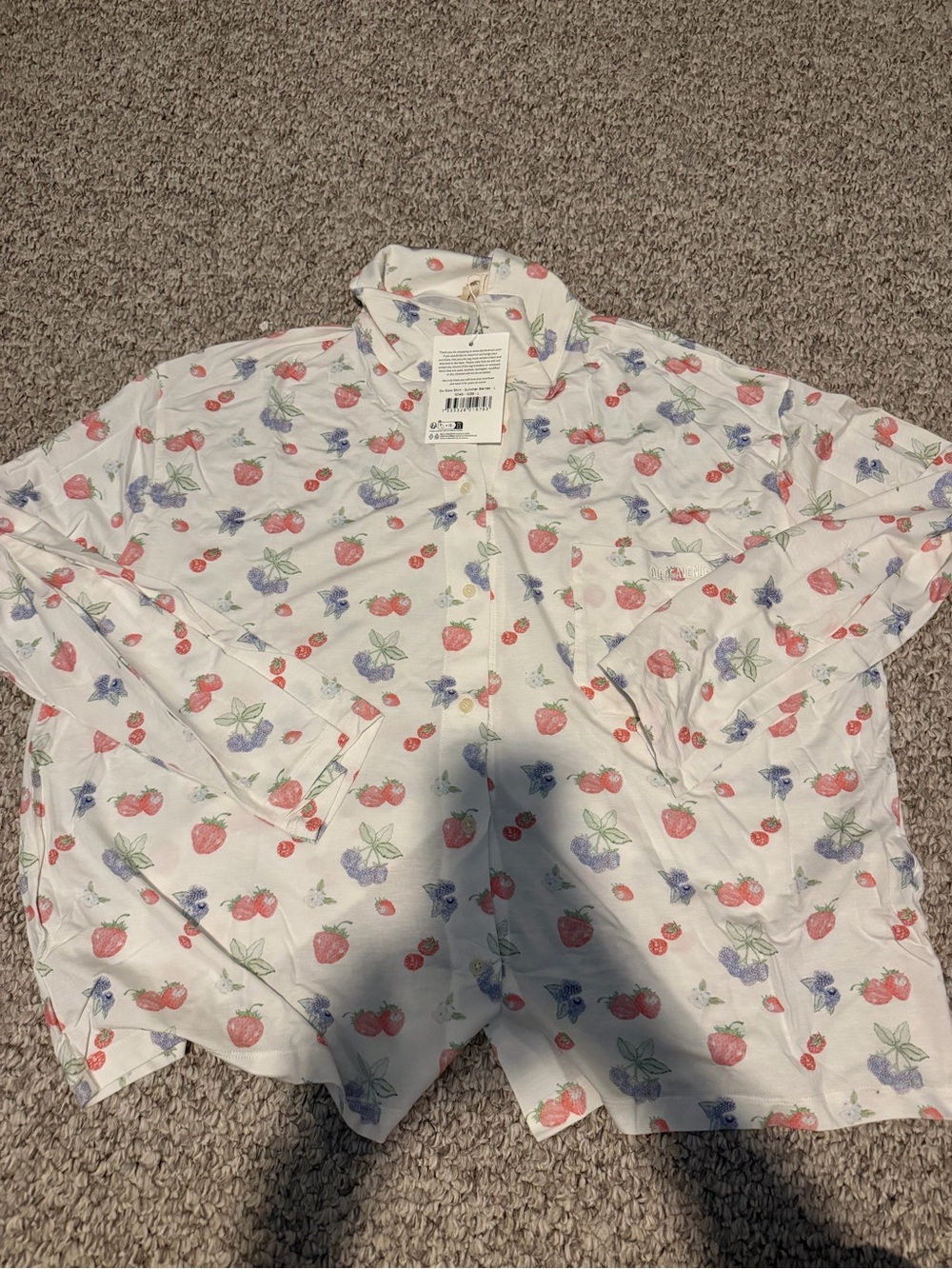 Djerf Avenue White Floral Cotton Pajama Top with Pink & Blue Motif - Picture 11 of 15